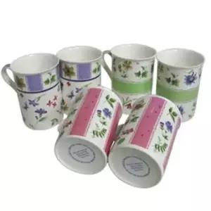 본차이나 플라워 머그잔 6개 물컵 찻잔 주스컵 녹차 커피컵 커피잔 카페 홍차 전통차 머그컵