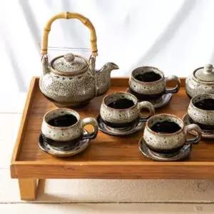 전통찻잔 이천도자기 이중시유 5인 주전자 찻잔 세트 선물용 휴대용다기세트