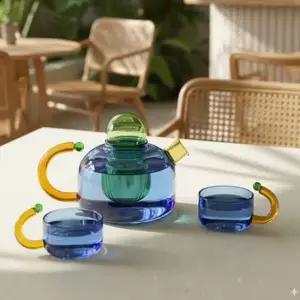 선물용 모던 블루 유리 다기 주전자세트 다도구 찻잔세트 찻잔
