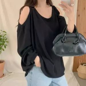 여성 오프숄더 루즈핏 빅사이즈 골지 유넥 시스루 니트