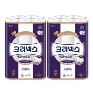 크리넥스 천연펄프 3겹 데코앤소프트 화이트, 25m, 30롤, 2개