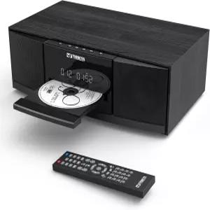 가정용 빈티지 블루투스 스테레오 시스템 오디오 스트리밍 FM 라디오 USB 포트 보조 이어폰 리모컨 블랙이