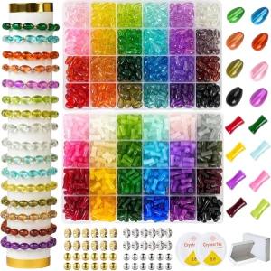 REVKI 1200개 유리 구슬 팔찌 제작 키트 주얼리 제작용 48가지 색상 크리스탈 및 DIY 공예용 이상한 모양의