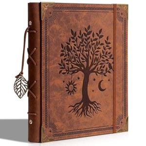 빈티지 사진 앨범 4x6 가죽 스크랩북 앨범, 글쓰기 공간 포함 120장 및 30장 DIY 종이 메모리 기념 여행 휴가 가족 트리, 브라운