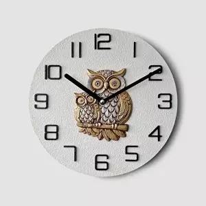부엉이 화이트 무타공 거실 인테리어 무소음 벽시계 (KYR-W98595A)