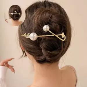 메탈 진주 단계조절 가능 비녀헤어핀 반묶음 집게 핀