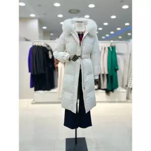 구스다운 폭스 퍼 후드 벨티드 롱 코트 BJHJY2630 IV1164237