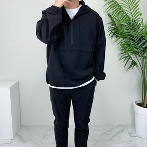남녀공용 빅사이즈 스판 오버핏 반집업 아노락 세트 후드 커플 트레이닝 바람막이 4컬러