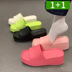[1개+1개] 여성슬리퍼 통굽 6cm 키높이 발편한 EVA 쿠션 거실화 실내화 사무실 슬리퍼