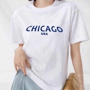 시카고 30수 남녀공용 무지 반팔 운동 커플 흰색 티셔츠 면티