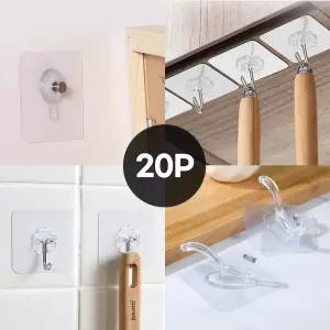 20개입 초강력 매직후크 무타공 접착식 고리 액자 걸이 선반지지대 코드정리