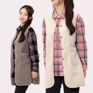 여성 겨울 노카라 롱 베스트 후리스 뽀글이 양털 조끼