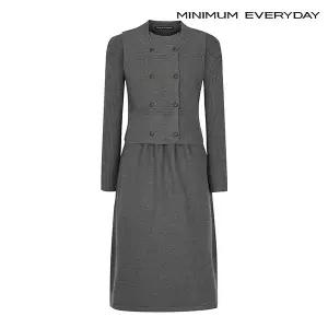 [롯데백화점]미니멈 [미니멈 에브리데이]더블 버튼 니트 베스트 세트 골지 롱 원피스 (EA3OW022D)