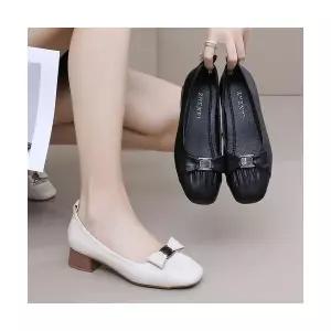 SMK 여성 플랫슈즈 리얼 가죽 펌프스 봄 기본 미들 굽 워킹화 JEN5