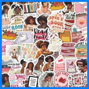 60개/세트 인기 있는 해외  블랙 소녀 독서 스티커 방수 장식 스티커