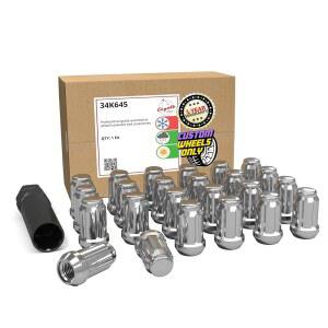 Wheel Accessories Parts 24피스 + 지미 스레드 자동차 길이 M12x1.5 러그 브롱코(랩터 육각 키 캐니언 GMC 35mm 12x1.5 스플라인 없음) 레인저 블레이저 콜로라도 3.5cm 포드 쉐보레 너트 크롬