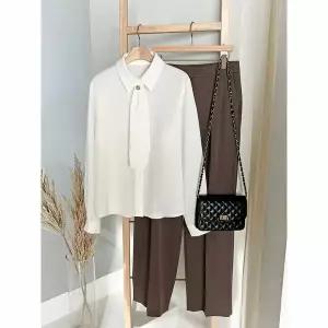 [하프클럽/샵앤]국산 여성 카라넥 2중 타이 정장 긴팔 블라우스N REI-WBL-4138-