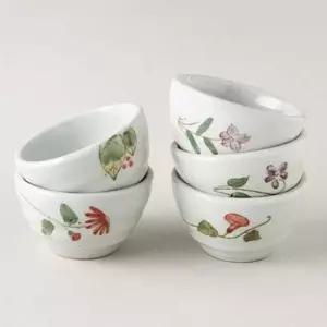 이천도자기 5가지 꽃 도자기 찻잔 5p 화이트 다도세트 전통찻잔 차도구 휴대용다기세트 부부선물