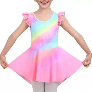 루우스 우아한 소녀 발레 레오타드 스커트 - 플러터 러플 슬리브 댄스 체조에 완벽한 템