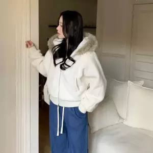 여성용 포근한 겨울 크롭 양털 플리스 재킷