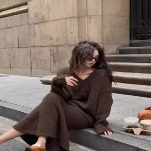 니트 코지 니트투피스 겨울 셋업 브이넥 투피스셋업 4컬러 가을 여성