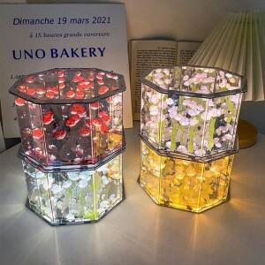 DIY 튤립 거울 큐브 램프 시뮬레이션 장미 야간 조명 침실 테이블 LED 생일 크리스마스 선물