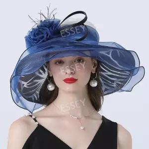 여름 비치 모자 오간자 네이비 여행 자외선차단 접이식 큰챙