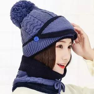 ( )털모자 넥워머 니트 겨울 (로얄블루) 세트 방울 마스크모자