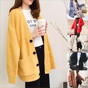 여자 봄 가을 니트 롱가디건 도톰 두꺼운 아우터 6컬러 (KYR-WFK28M6)