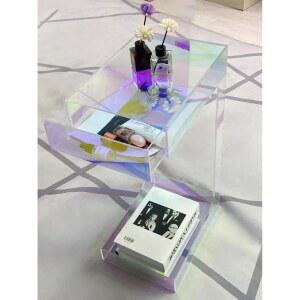 투명 테이블 투명티테이블 책상 가구 대 침대 코너 접이식 곡선 낮은테이블 둥근