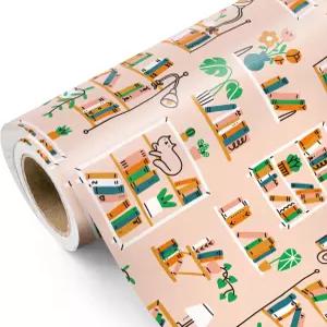 WRAPAHOLIC 새로운 가정용 포장지 롤 - 미니 17 x 9.8피트 책장 고양이 디자인 생일 따뜻한 집 선물 랩 책