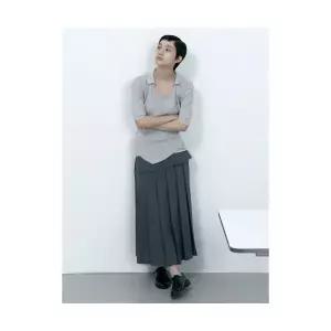 에잇세컨즈 랩 벨트 플리츠 롱 스커트 - 애쉬 374612