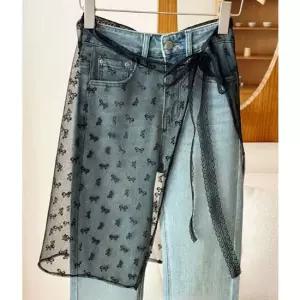 여성 힙커버 시스루 레이어드 랩스커트 1P 리본 레이스 랩업