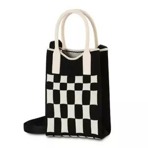 체스 니트 미니 크로스백 핸드폰 체커 가방 블랙 (WFKISRR)