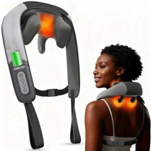 CuPiLo 무선 목 및 어깨 마사지기 를 위한 시아츠 허리 열이 있는 전기 충전식 경추