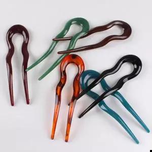 올림머리핀 아세테이트 복고 비녀 U자 뒤꽂이 한복 머리꽂이 유자