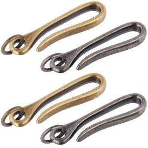 크라스피어 4Pcs 실버 황동 U자형 고리 열쇠고리 티베트 생선 걸쇠 점프 합금 솔리드 앤티크 브론즈 버클 포켓 홀더 남성 지갑 지갑용