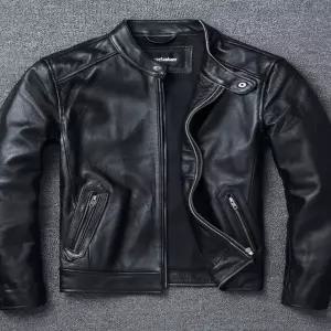 가죽 점퍼 자켓 재킷 아우터 피에르 카르댕 급 소가죽 코트 가을/겨울용 면 패딩 천연 슬림핏 스탠드업 칼