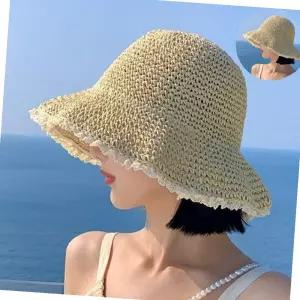 비치 휴양지 여성 여름 시원한 밀짚 버킷햇 해변 모자