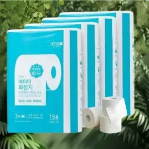 [애터미] 화장지 천연펄프 3겹 엠보싱 두루마리 휴지 (35M x 15롤) x 4팩 60롤