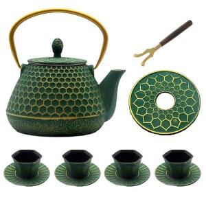 YJX 주철 육각형 33.8온스 세트, 찻잔 및 찻주전자
