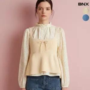 [BNX] 여성 플라워 블라우스 니트 뷔스티에 세트