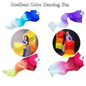 공연 무대 너슬 부채 춤 무용 댄스 Ms. 밸리 댄싱 그라데이션 컬러 댄서 연습 롱 모조 소품 실크 팬 150cm 길이 셀러