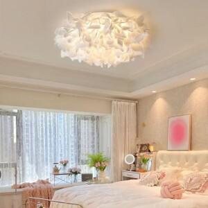 로맨틱 화이트 플라워 LED 천장 조명, 침실 레스토랑 거실 램프, 리모컨 디밍, 홈 장식, PVC 행잉
