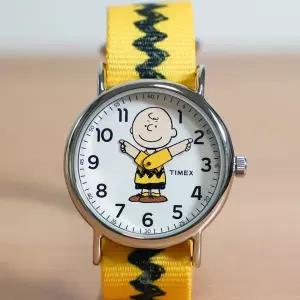 [타이맥스]위켄더 피너츠 찰리 브라운 슬립쓰루 38mm 남녀공용 커플 아날로그 손목시계