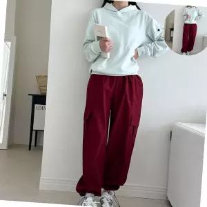 여자 밑단 스트링 카고 와이드 팬츠 조거핏 일자 바지