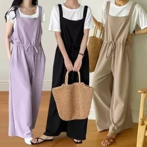 여성 허리스트링 나시 와이드 점프수트 멜빵바지 점프슈트 -WJS0025- 봄 여름