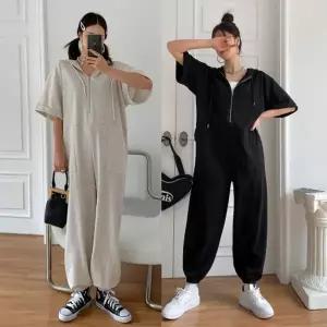 여성 면 후드 반집업 반팔 점프수트 아노락 점프슈트 멜빵바지 꾸안꾸 -WJS0019- 봄 가을