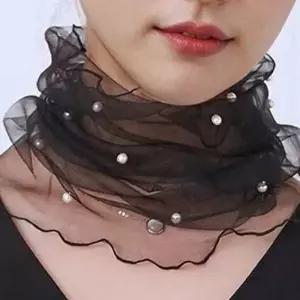 (다올)망사 넥워머 스카프 진주장식 자외선차단 목주름 커버