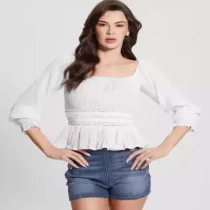 게스 오프숄더 셔링 긴팔 블라우스 YN1W1202